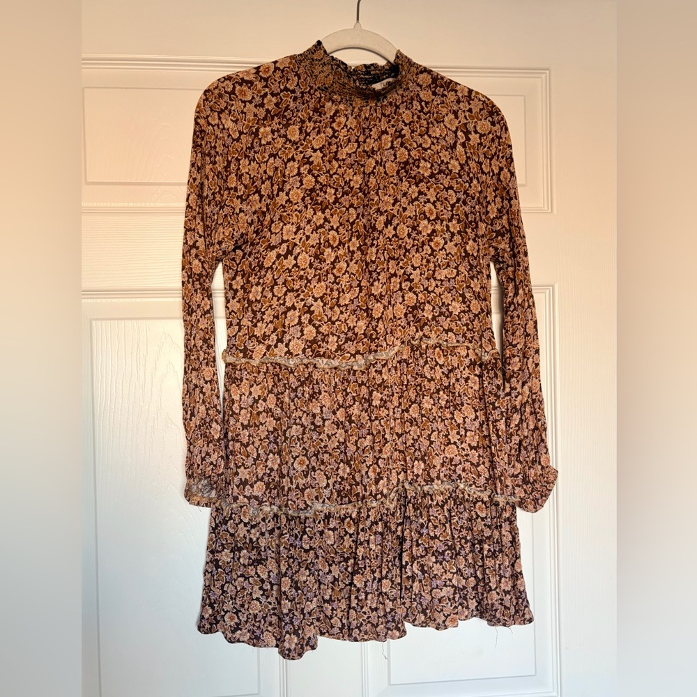 Lush Floral High Neck Long Sleeve Dress — XS
